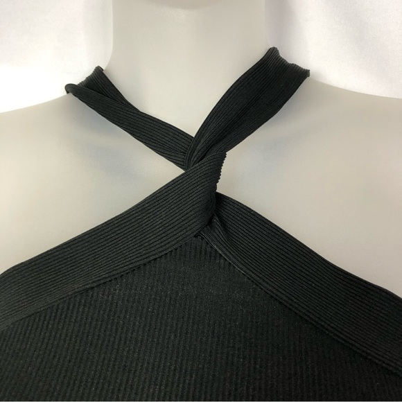 Shein Black Ribbed Twisted Halter Crop Tank Top S - Picture 4 of 4